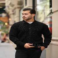 ژاکت جلو باز مشکی مردانه بزرگ کش بافک نر با بافندگی دکمه ای Valiberta