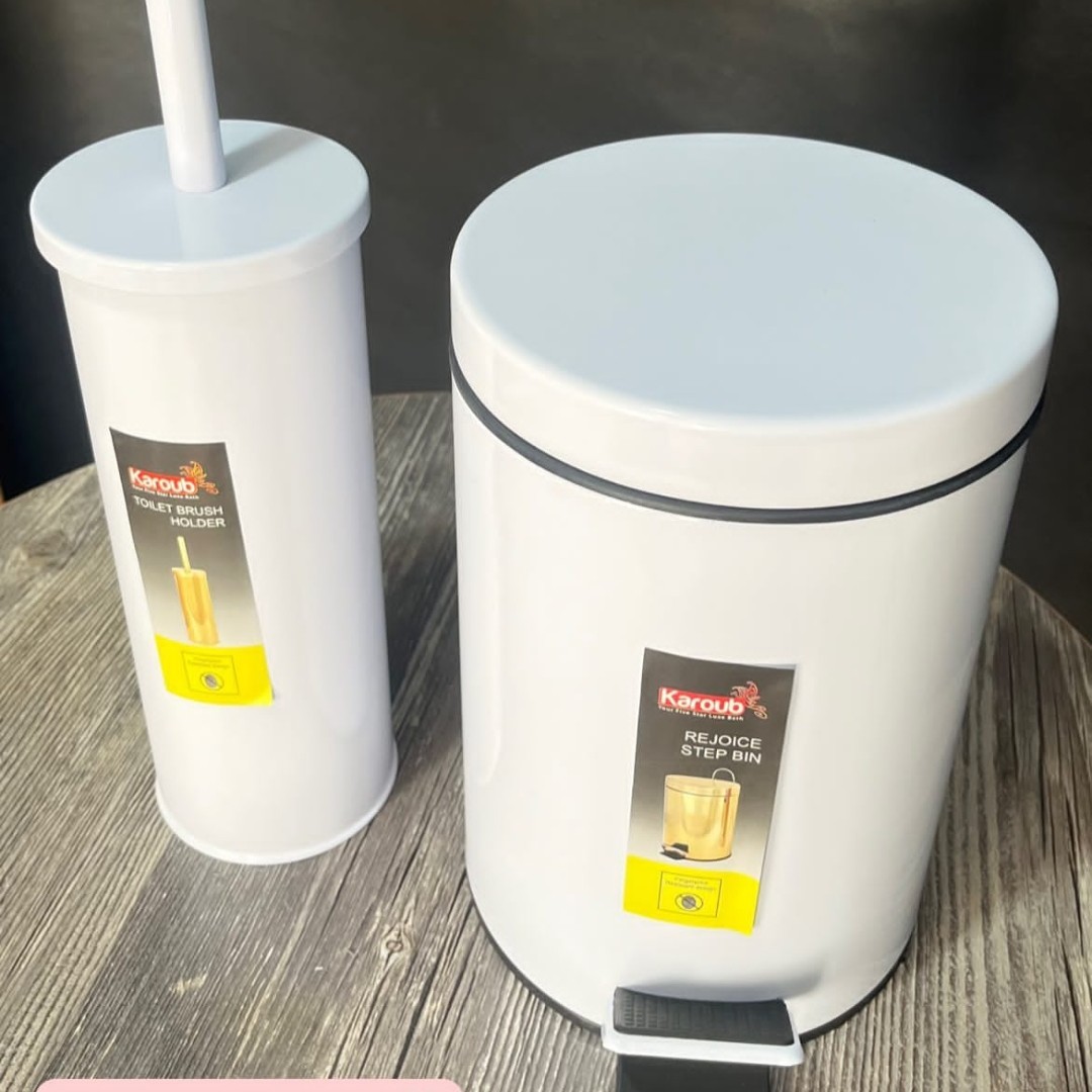 سطل و فرچه حمام 3 لیتری  ( سطل زباله حمام و توالت سرویس بهداشتی ست سطل و برس )  استیل با سطل جداشونده پلاستیکی  رنگ سفید