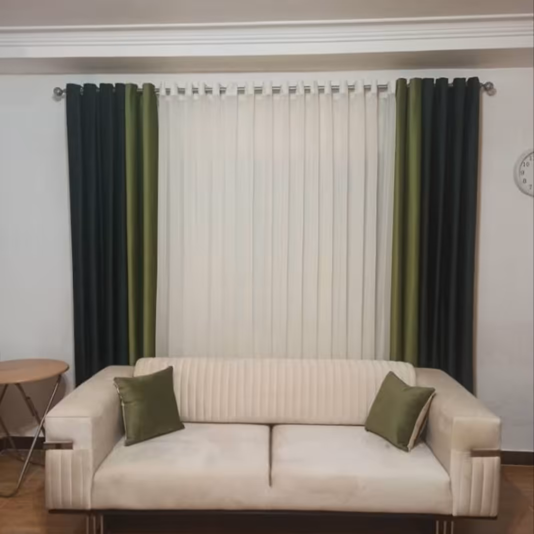 پرده پذیرایی پانچ شده ترکیب حریر بافتدار ومخمل کالیفرنیا مناسب برای عرض 3 تا 350