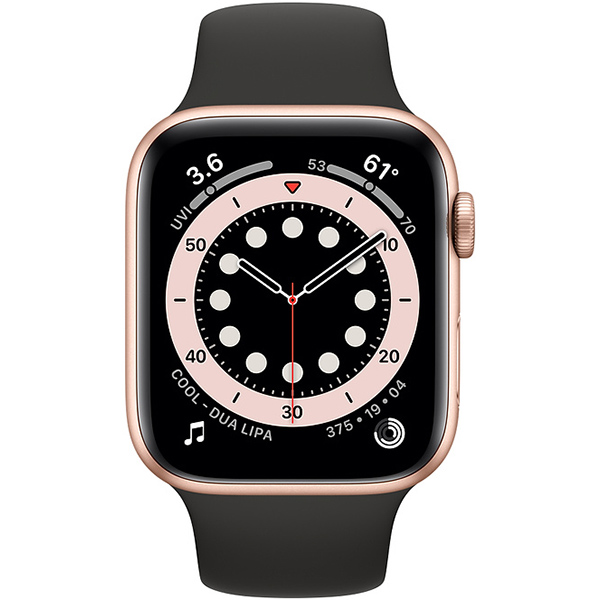 سری 6 آلومینیوم 44 میلیمتری مردانه قاب طلایی با بند اسپرت مشکی - Hiapple.ir