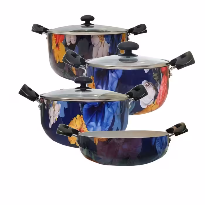 سرویس قابلمه هفت تکه طرح دار کد 001در سه سایز 26 و 24و 22 وتابه 26