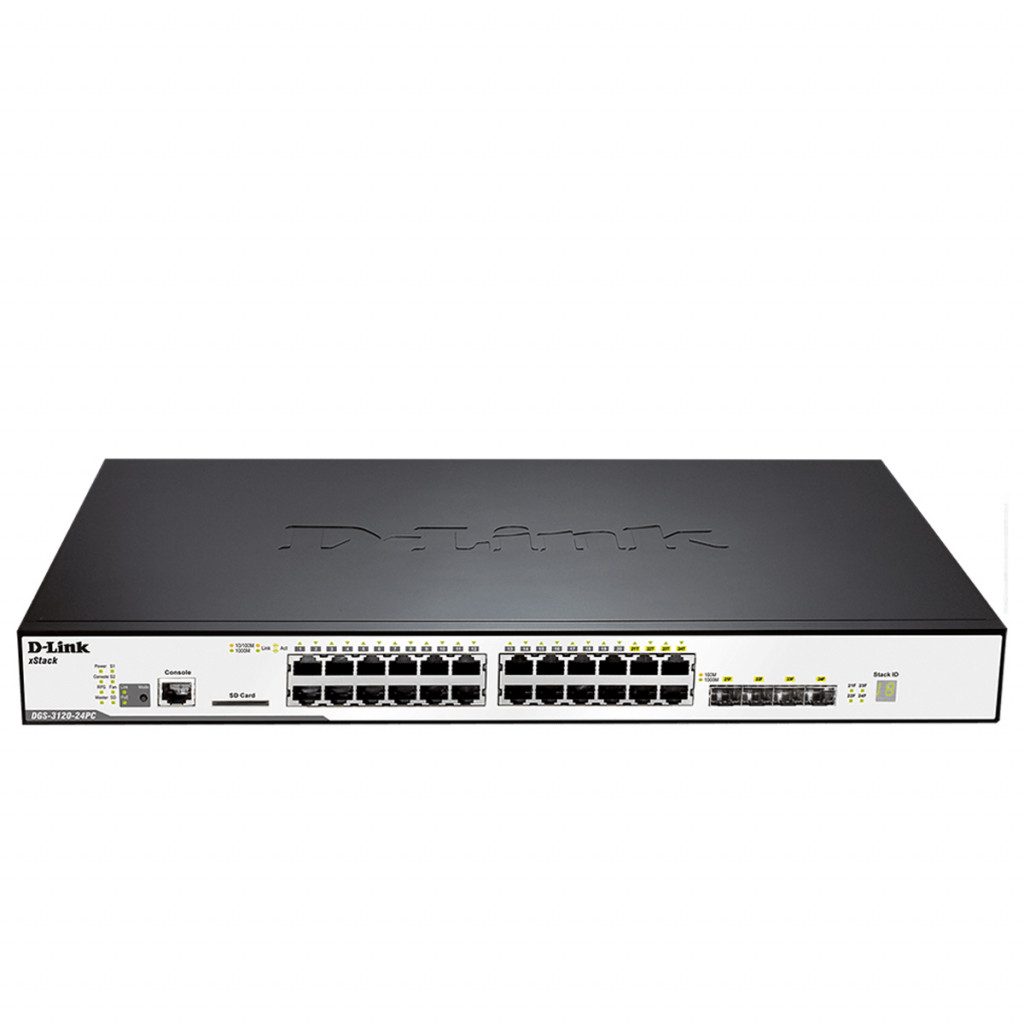 قیمت و خرید سوییچ شبکه 24 پورت کمبو 4 پورت SFP با 24 پورت PoE دی لینک مدل DGS-3120-24PC | نت ران
