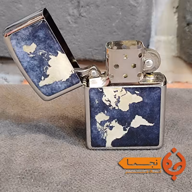 فندک زیپو بنزینی  طرح نقشه جهان  کد clz11   