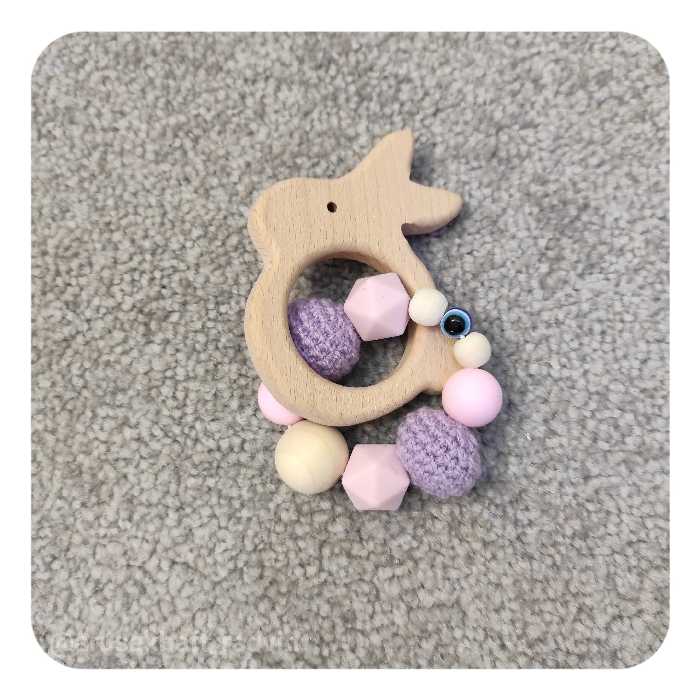 دندونی نوزادی طرح‌خرگوش با چوب راش کاملا دستساز 