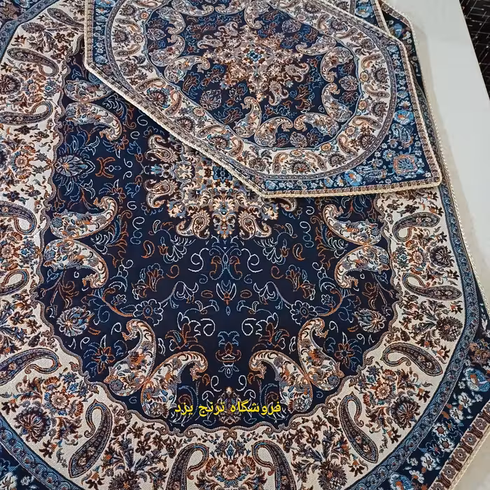 سه تکه ترمه جلو مبلی شاهسوند رنگ سورمه ای 