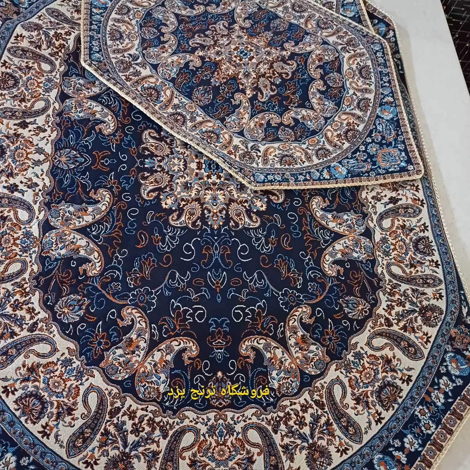 سه تکه ترمه جلو مبلی شاهسوند رنگ سورمه ای 