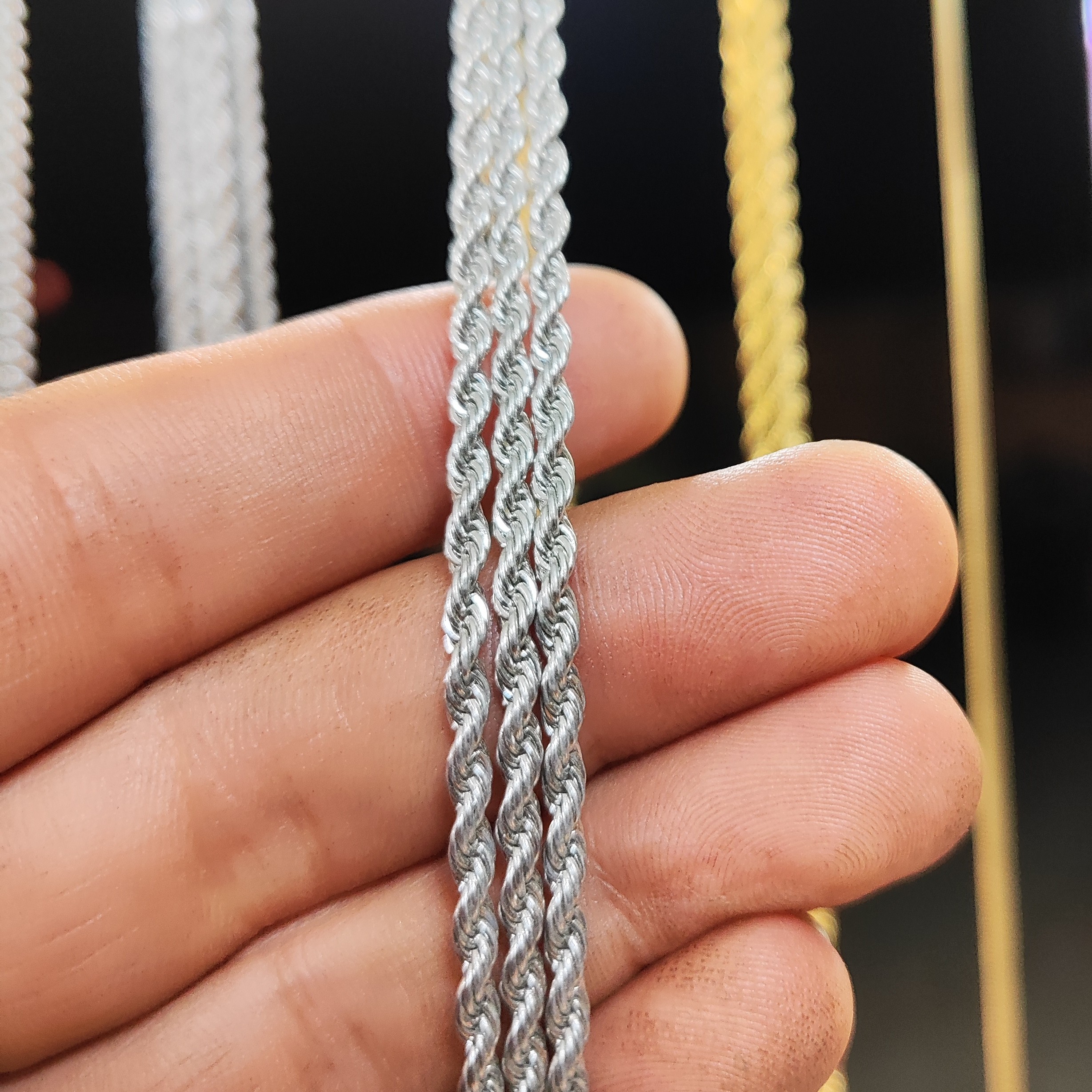 زنجیر استیل طنابی 45سانت سفید متوسط رنگ ثابت ضد حساسیت اسپرت