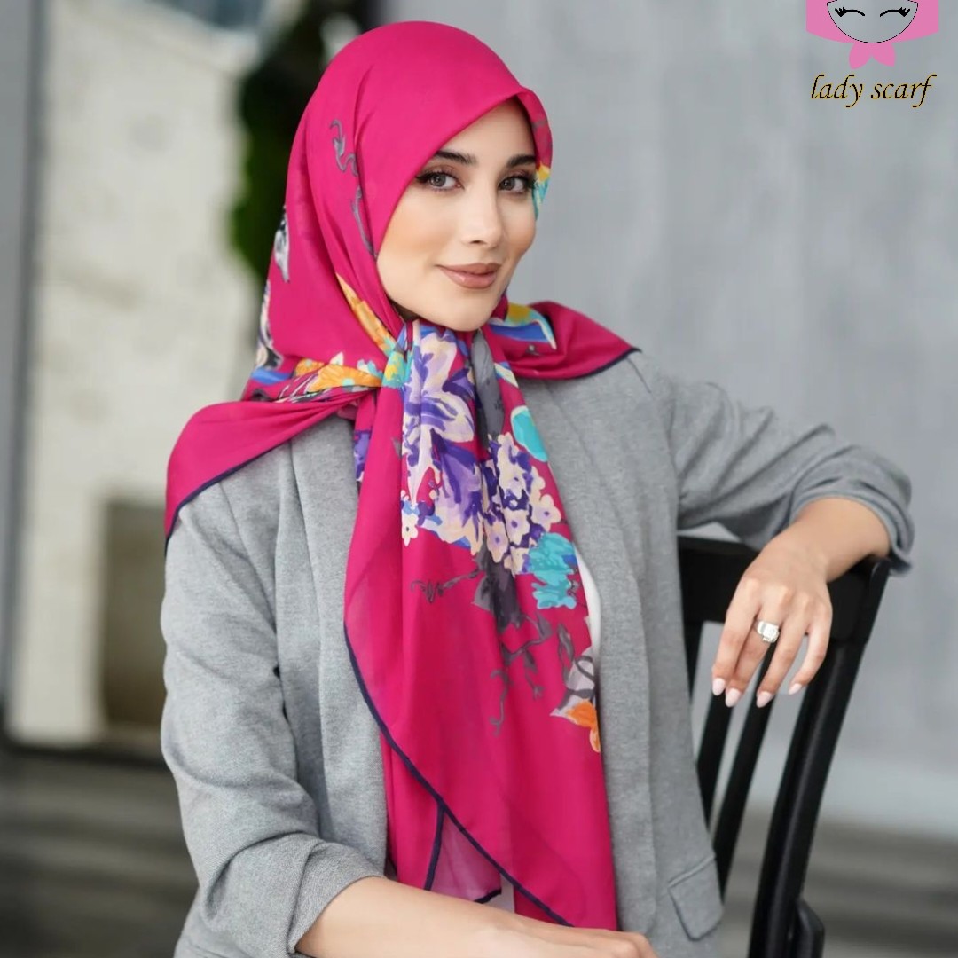 روسری حریر ایتالیایی سرخ آبی