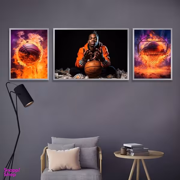 تابلو بکلیت طرح ورزشی توپ بسکتبال مدل SI-1198 مجموعه 3 عددی