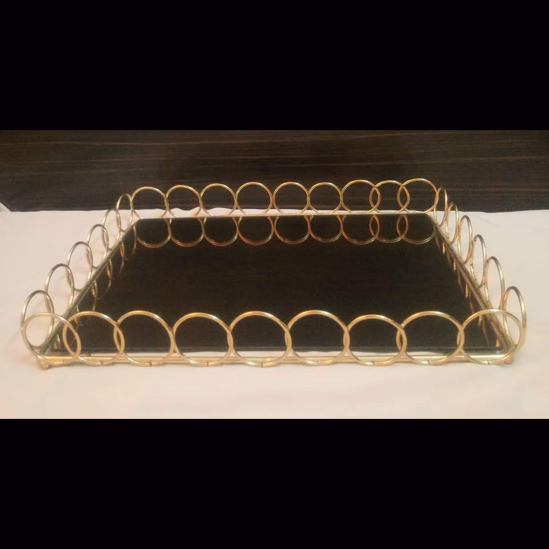 سینی پذیرایی مجلسی المپیک مستطیل طلایی و آینه برنز 