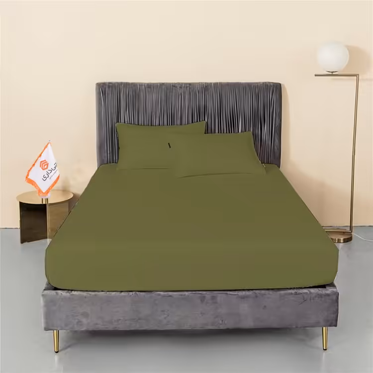 سرویس ملحفه چیداری مدل میکرو دو نفره سه تکه 160در200 رنگ زیتونی