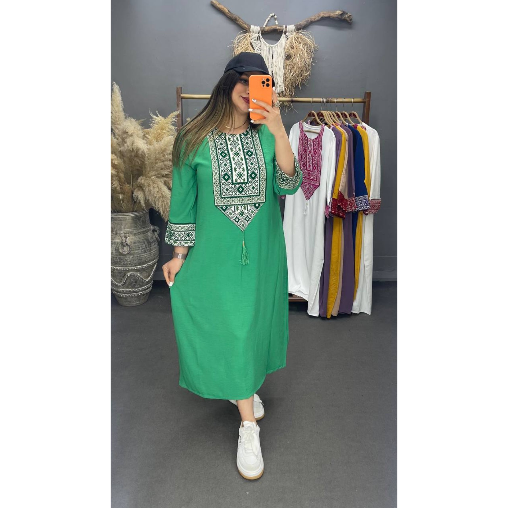 پیراهن ساحلی بلند زنانه ابروبادی با خرج کار کتیبه و ارسال رایگان