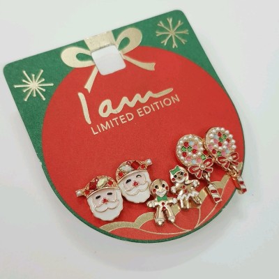 پک سه جفتی گوشواره گلگوش کریسمسی نگین رنگی