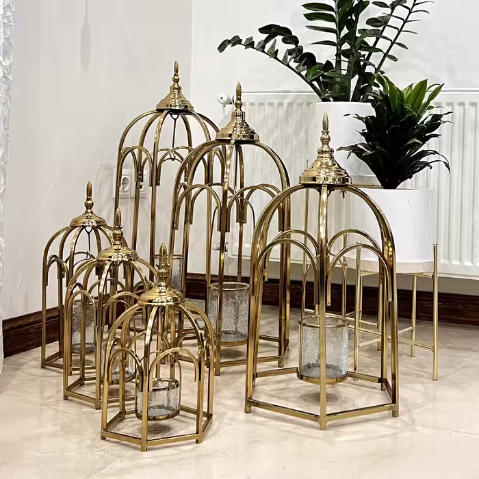 فانوس رومیزی کوچک رنگ فورتیک طلایی سه تیکه در سه سایز