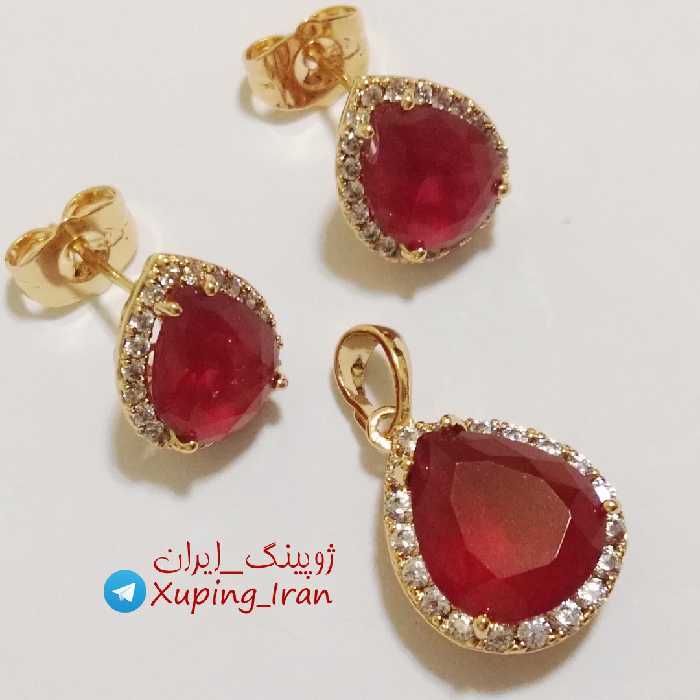 نیمست ژوپینگ قرمز نگین دار اشکی Xuping نیم ست بدون زنجیر یلدا