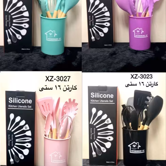 سرویس سیلیکونی 12 پارچ نسوز خارجی دسته چوبی بامبو کیفیت تضمینی قیمت همکاری (ارسال رایگان)