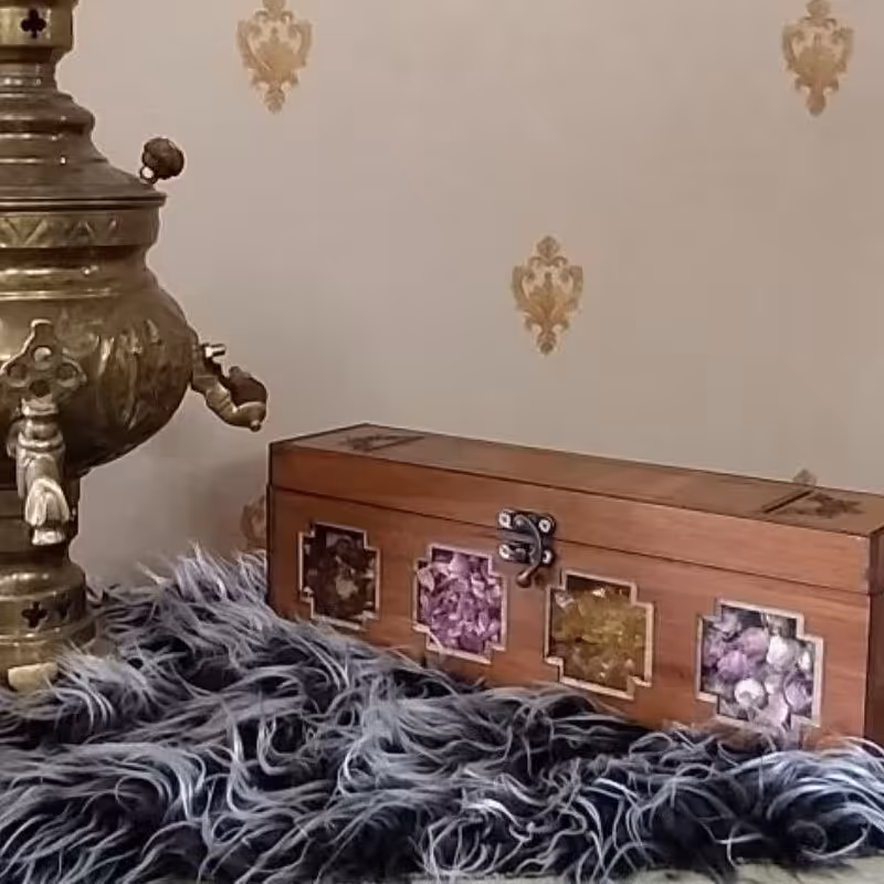 جعبه تی بگ 4 خانه چوبی قهوه ای 