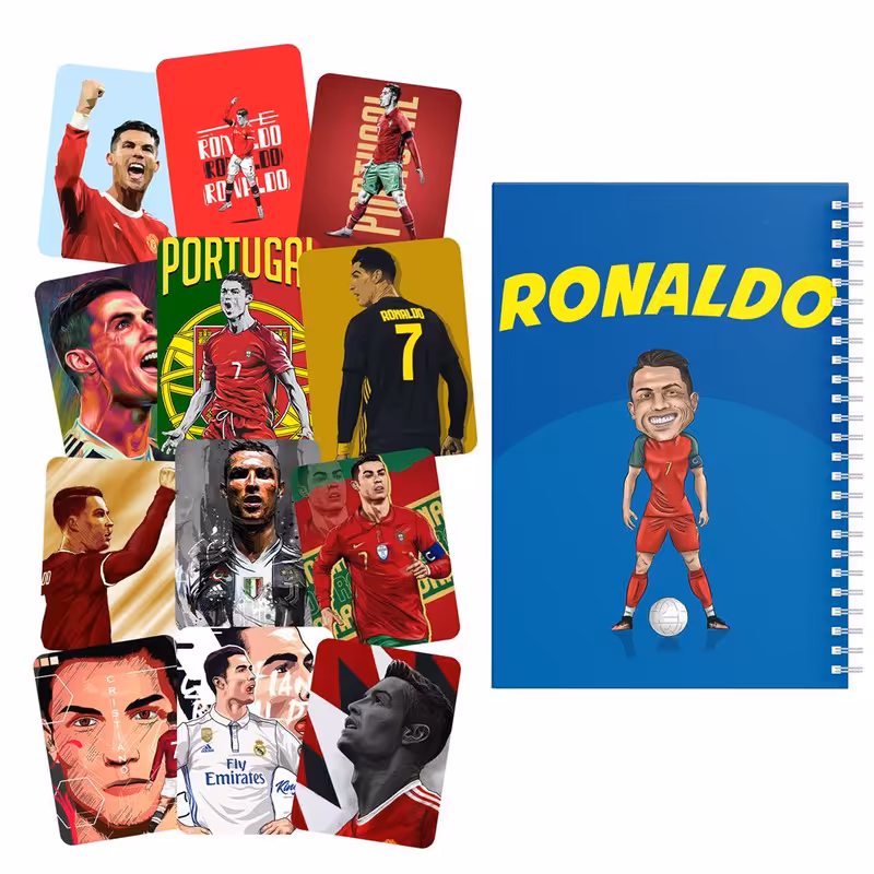  دفتر مشق باژیکان طرح فوتبالی رونالدو کد 20213173 به همراه استیکر لپ تاپ مجموعه 12 عددی