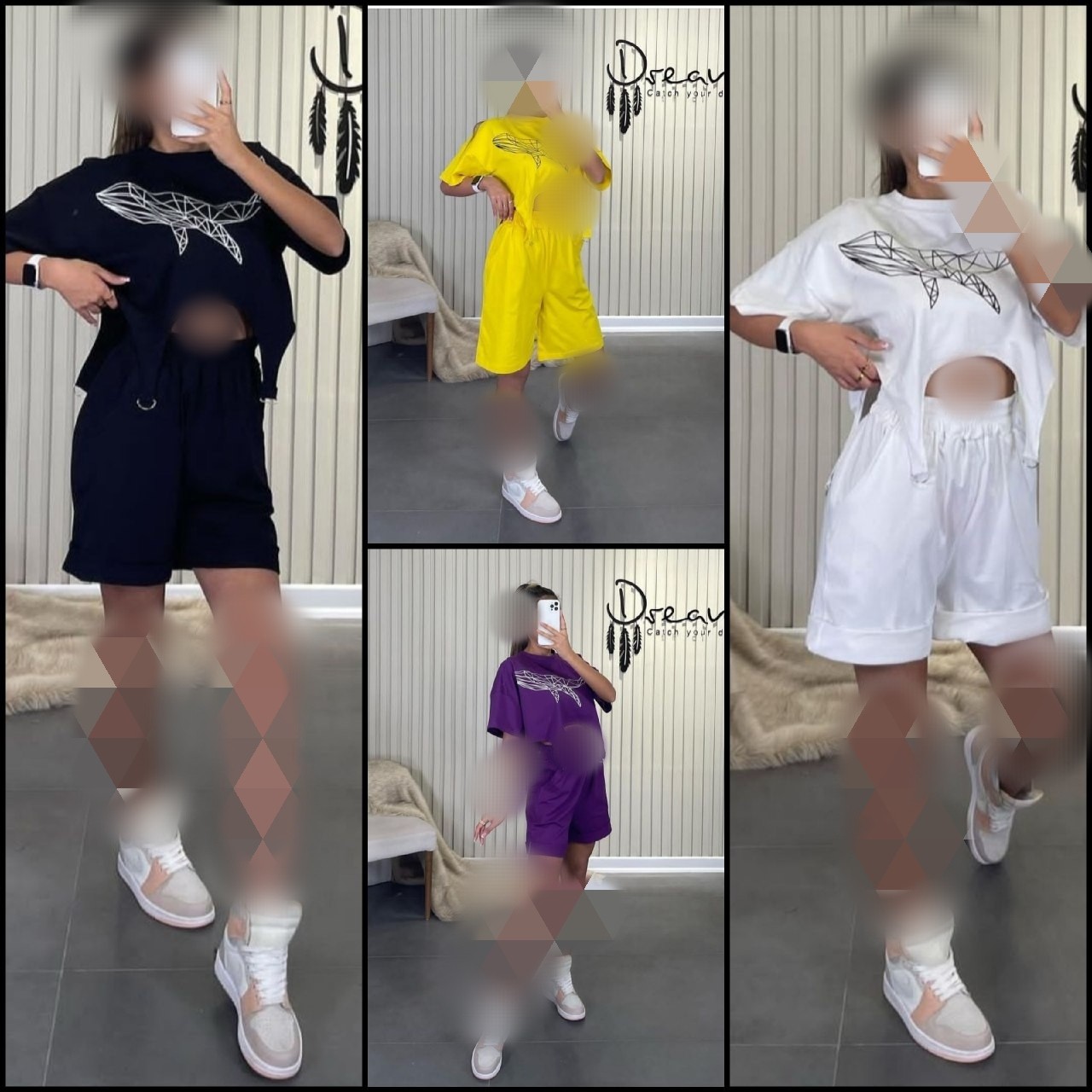 ست کراپ شلوارک حلقه دار
