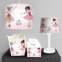 ست چراغ خواب و لوستر فانتزی کودک طرح دخترانه بالرین با زمینه روشن BA-4882