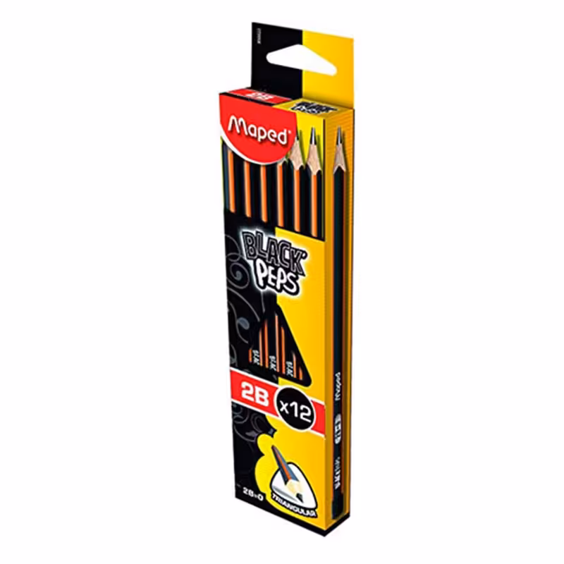 خرید مداد مشکی مپد سه گوش ته صدفی مداد 2B کد 850022 بسته 12 عددی