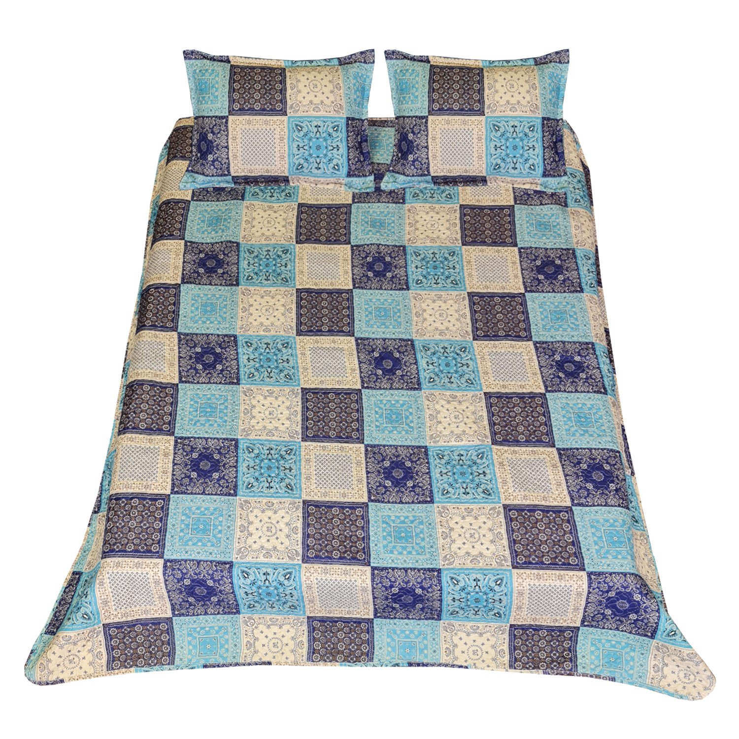 روتختی پنبه دوزی سندس طرح چهل تکه  مربعی دو نفره 3 تکه