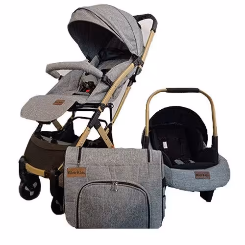 ست کالسکه babystar به همراه ساک لوازم و کریر رنگ مشکی یا طوسی