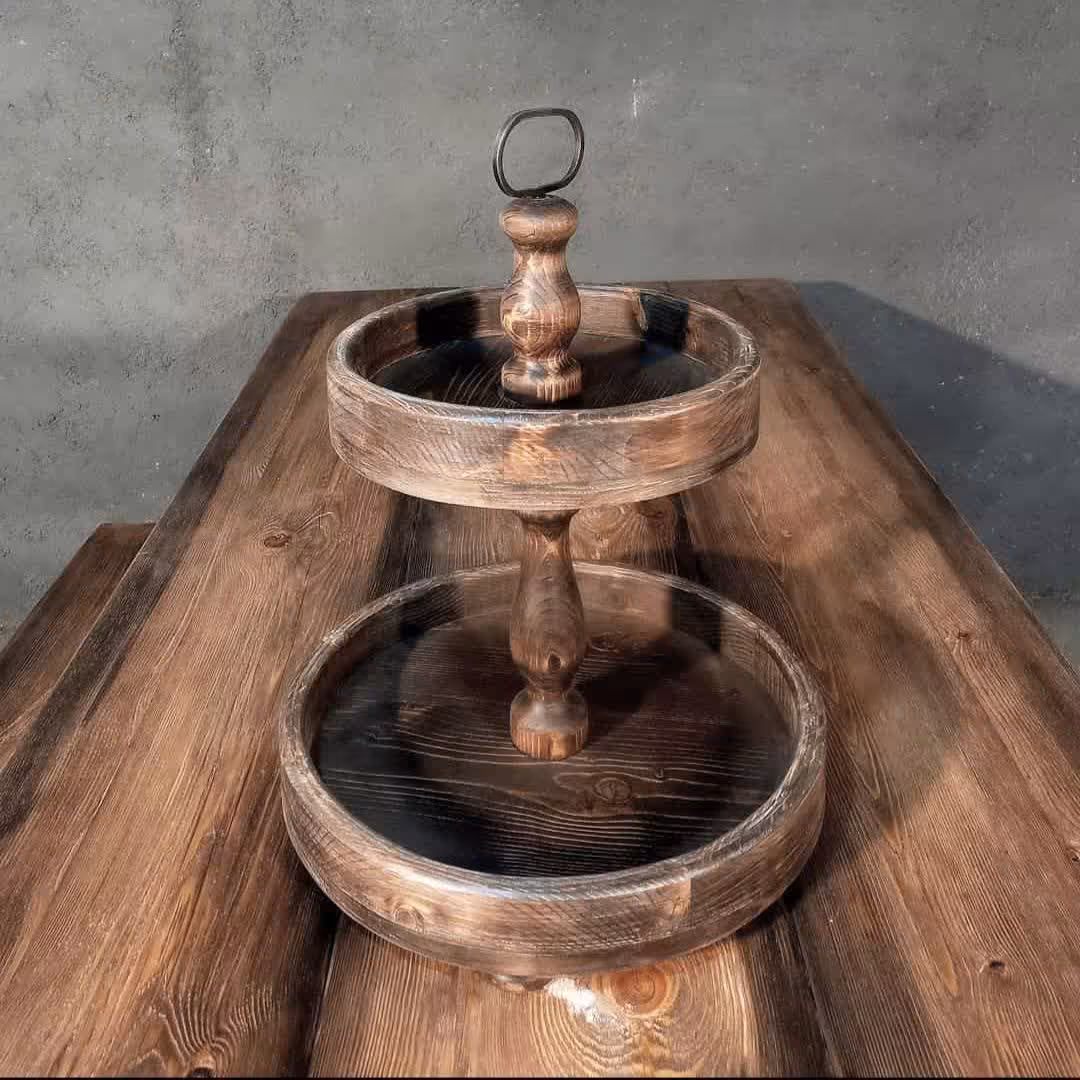 استند 2 طبقه گرد  با دسته اهنی  بسیار محکم و پر کاربرد مناسب برای پذیرایی مقاوم در برابر اب 