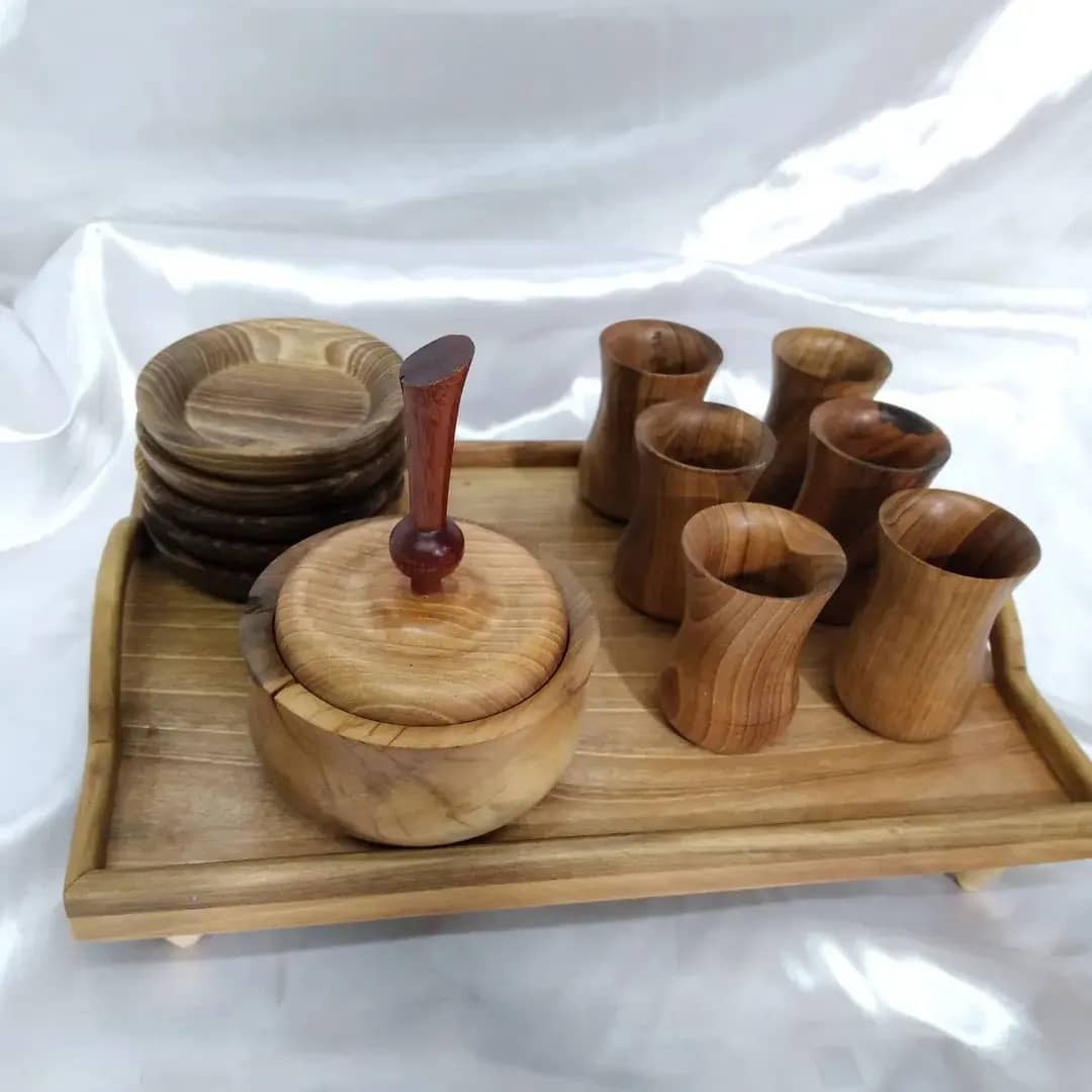 سینی چای 6 نفره چوب گردو