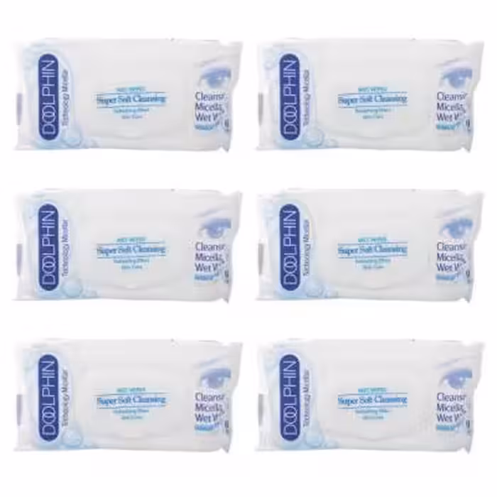 دستمال مرطوب دلفین مدل Skin Care مجموعه 6 عددی