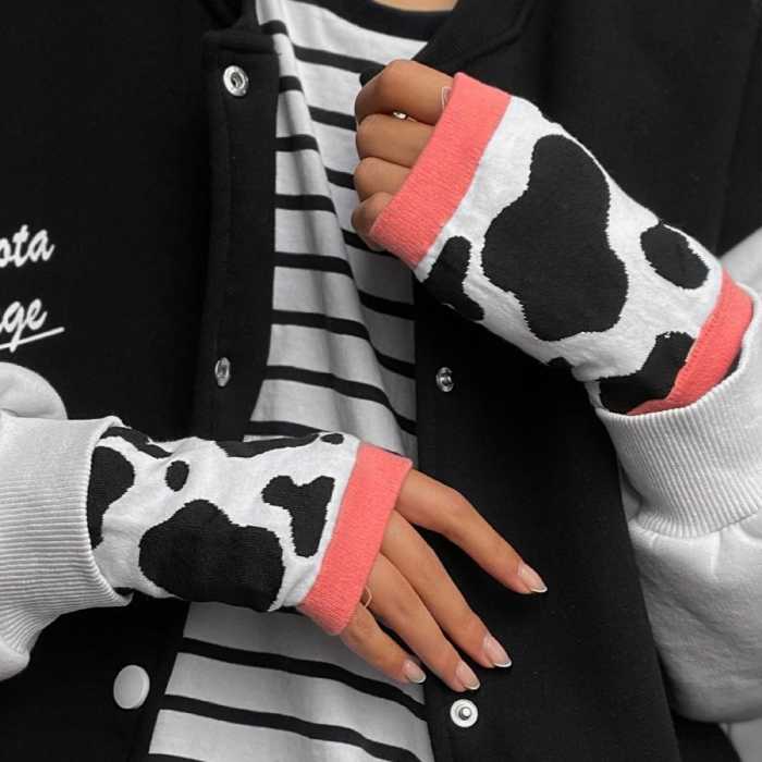 دستکش کلاسیک لاانگشتی طرح گاوی