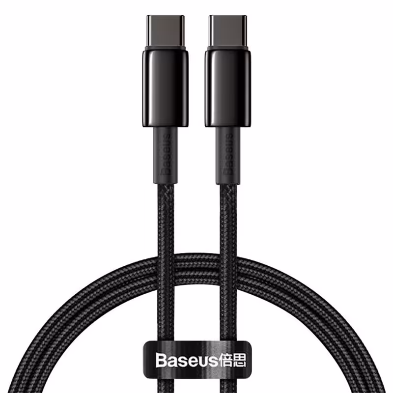 کابل شارژ فست دو سر Type-C باسئوس مدل Tungsten Gold CATWJ-01 PD 100W طول 1 مترBaseus Tungsten Gold CATWJ-01 PD 100W Type-C TO Type-C 1m Cable