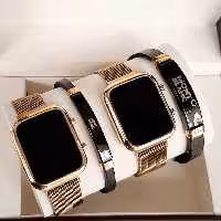 ست ساعت و دستبند چرم و استیل زنانه مردانه