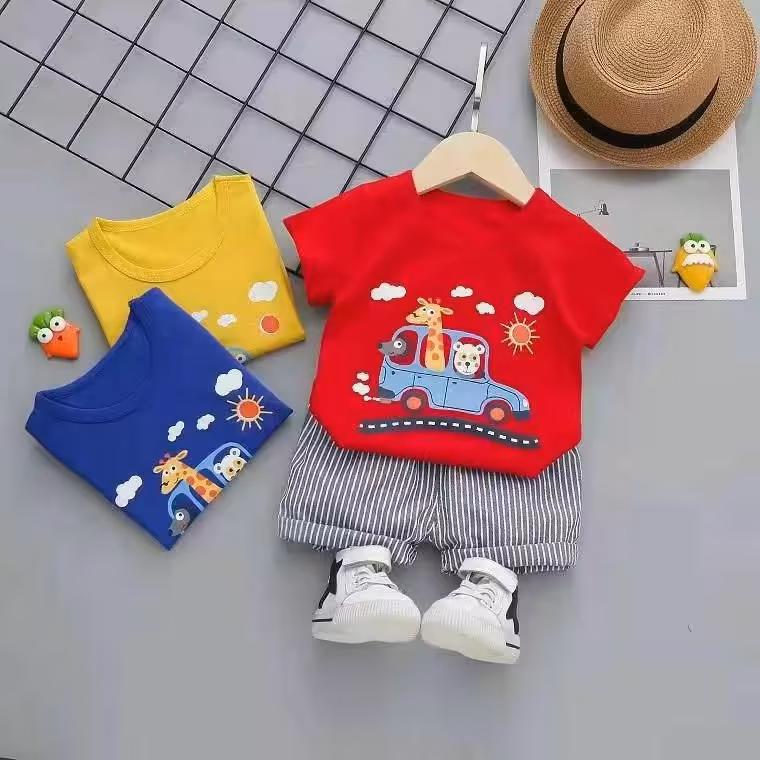 ست پسرانه تیشرت و شلوارک ماشین زرافه