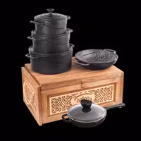 سرویس قابلمه چدنی 9 پارچه با جعبه ی نفیس چوبی مدل دیو نالینو