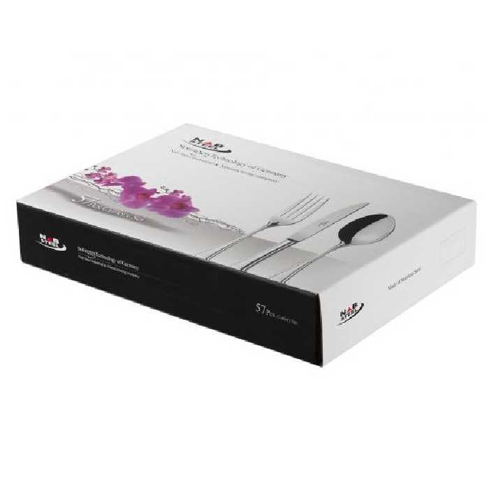 سرویس قاشق و چنگال 12 نفره ناب استیل طرح پالرمو دور طلایی (57 پارچه)