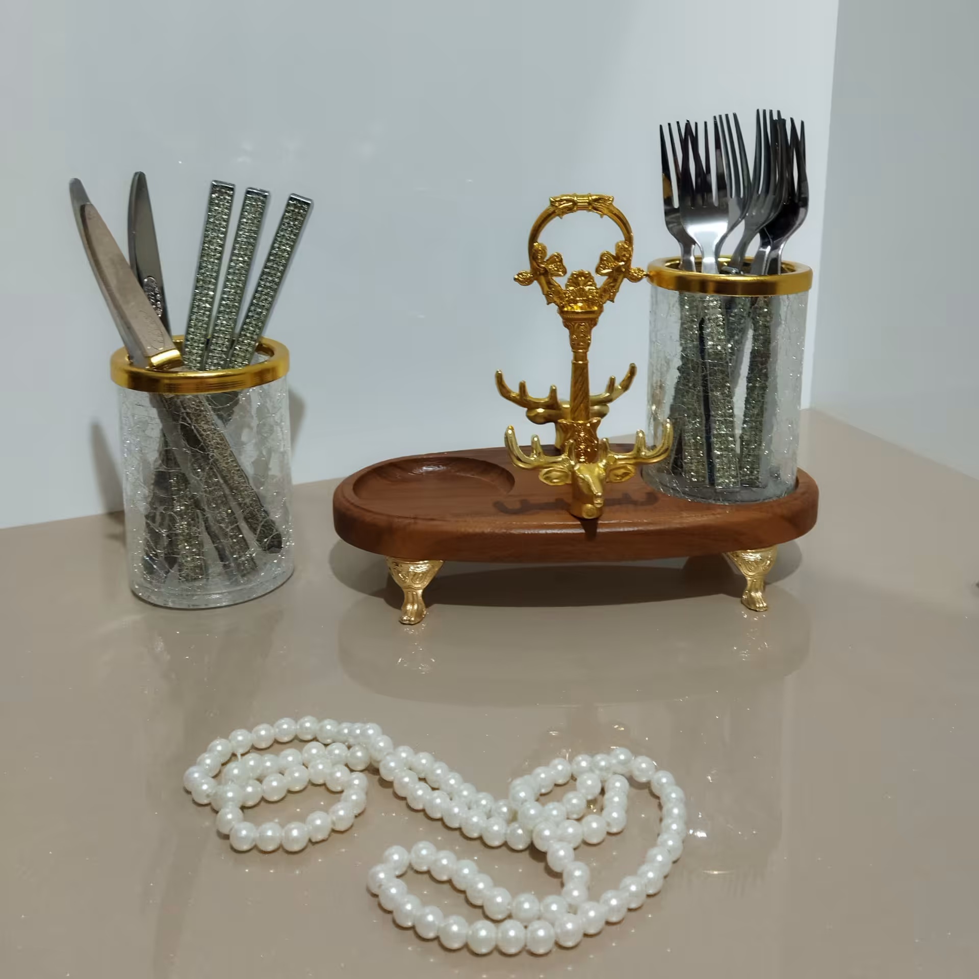 جای کارد و چنگال پذیرایی دسته دار شیشه آبگز