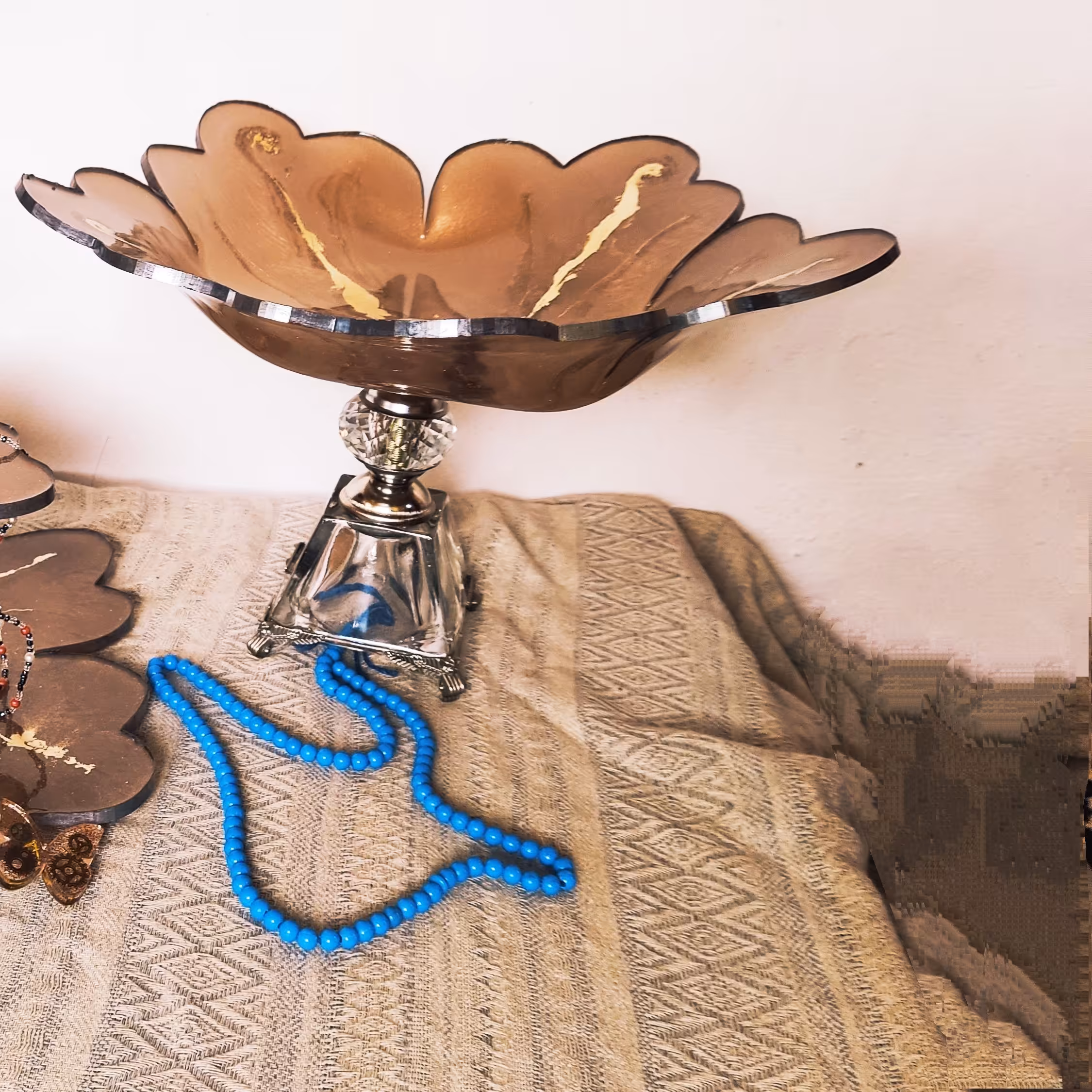 ظرف میوه و شیرینی خوری دو طبقه ست ساخته شده از رزین