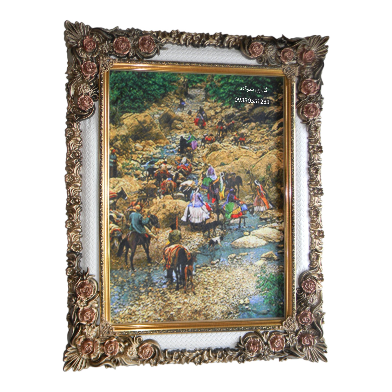 تابلو مخمل طرح کوچ با قاب سلطنتی طرح شکوفه