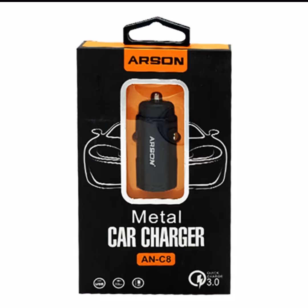 شارژر فندکی آرسون مدل AN-C8 دارای یک درگاه خروجی USB 