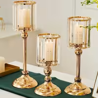 ست شمعدان سه سایز کریستال طلایی و نقره ای کد 14-13-12-2005