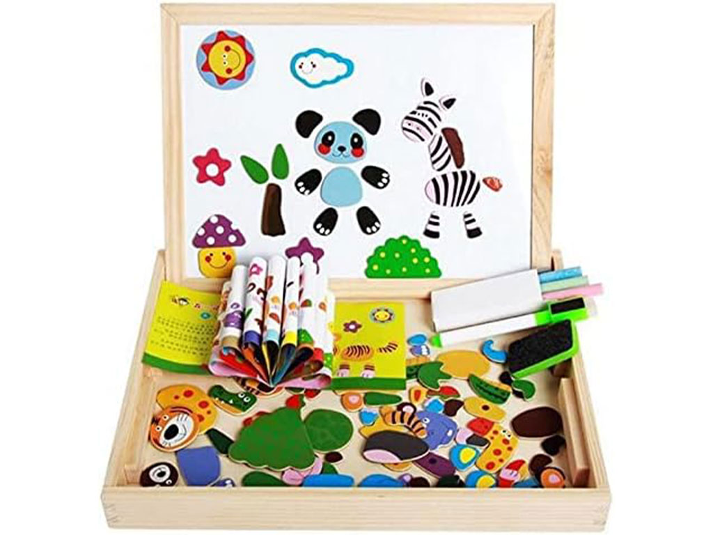 تخته سیاه و وایت برد دو طرفه مگنتی مدل پازلی سری مزرعه و حیوانات