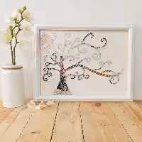 تابلو آینه کاری طرح درخت 30 در 40 به همراه قاب سفید هنر دست