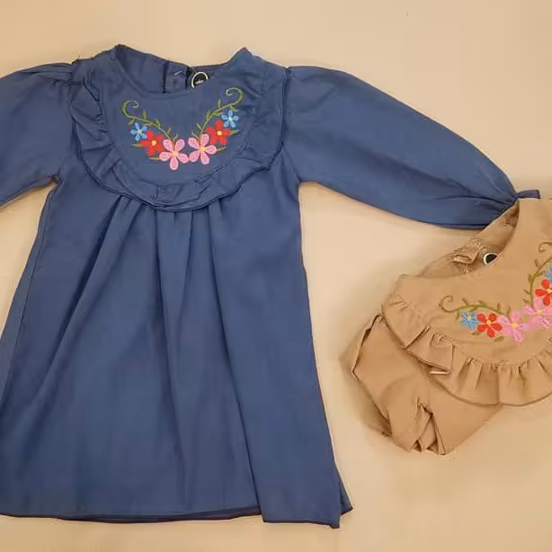 پیراهن دخترانه یقه گلدوزی