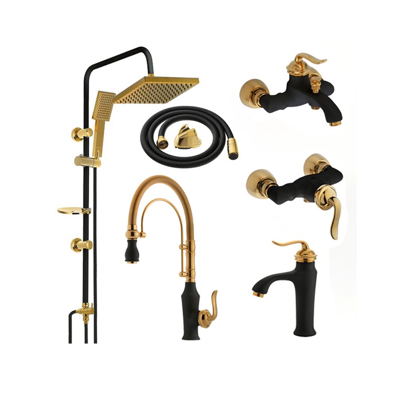 ست شیرالات 6 تیکه مدل هلن فنری( مشکی طلا)