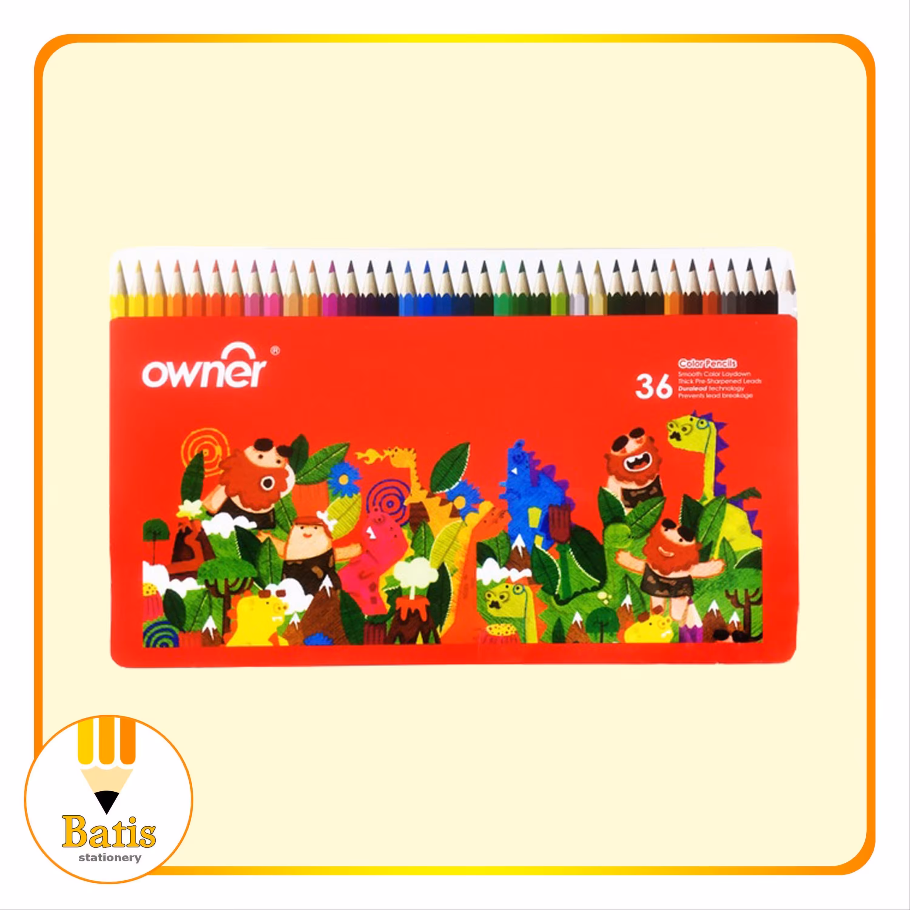 مداد رنگی 36 رنگ اونر با جعبه فلزی طرح دایناسور