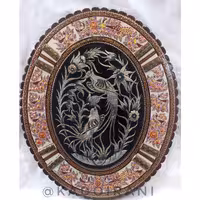 تابلو مسی قلمزنی با قاب خاتم و مینیاتور