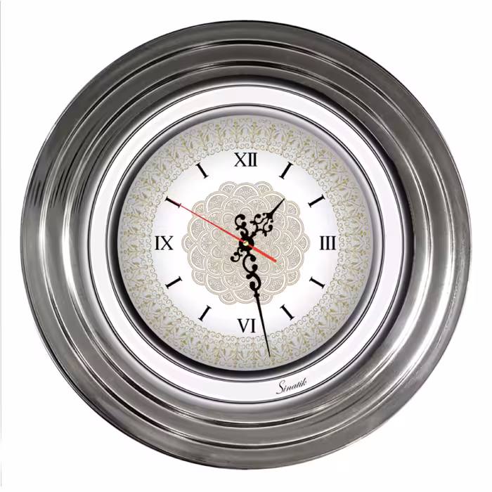 ساعت دیواری رینگ فلز مدل پله ای نقره ای 20 سانت