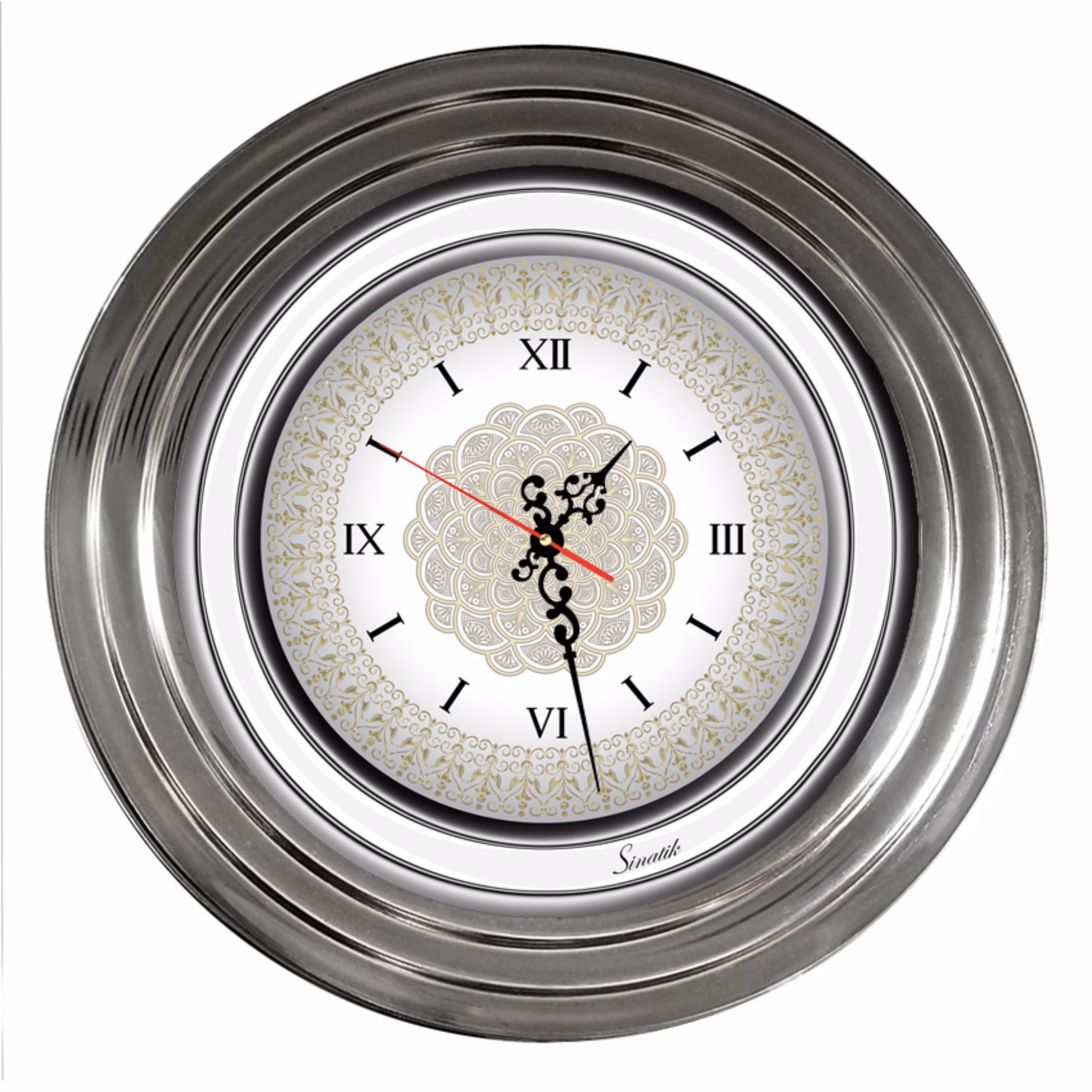 ساعت دیواری رینگ فلز مدل پله ای نقره ای 20 سانت