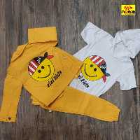 ست سه تیکه کتان رنگی کت کوتاه شلوار اسلش طرح استیکر دخترانه پسرانه